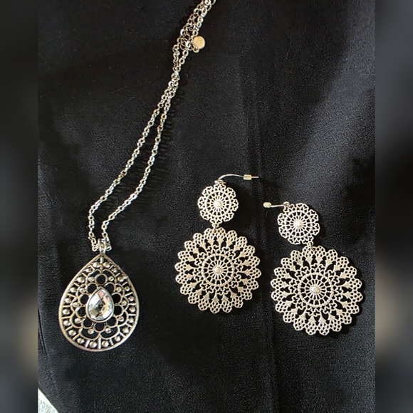 Maurices Jewelry - Maurices Elegant Silver Drop Earrings And Necklace Set